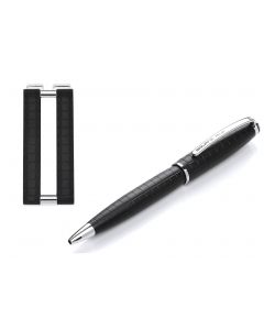 Black check money clip and matching ballpoint pen set with square mile gift box