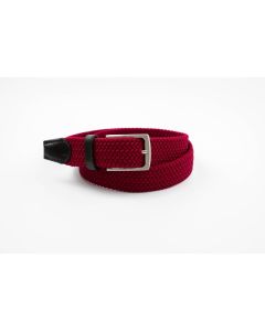 35mm Ibex Leather/Elastic Woven Burgundy Belt
