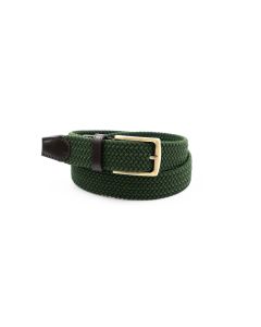 35mm Ibex Leather/Elastic Woven Belt- Khaki