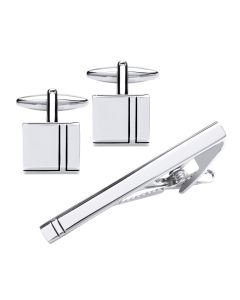 Black enamel lines cufflink and tie clip set with box
