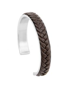 Faux brown leather and stainless steel bangle Width 12mm Gaventa London luxury box included